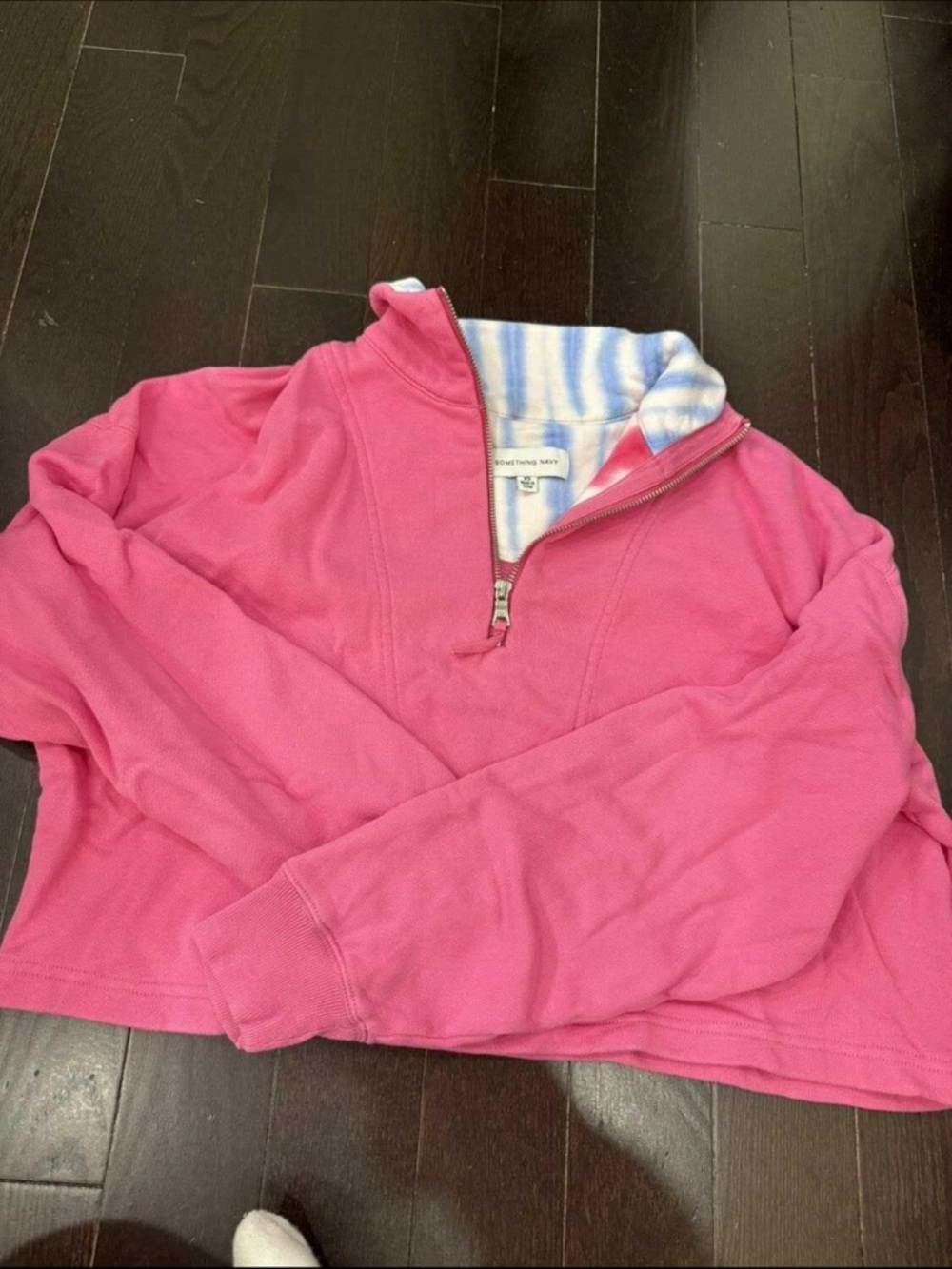 Pink Half-Zip Pullover with Striped tie-dye Collar